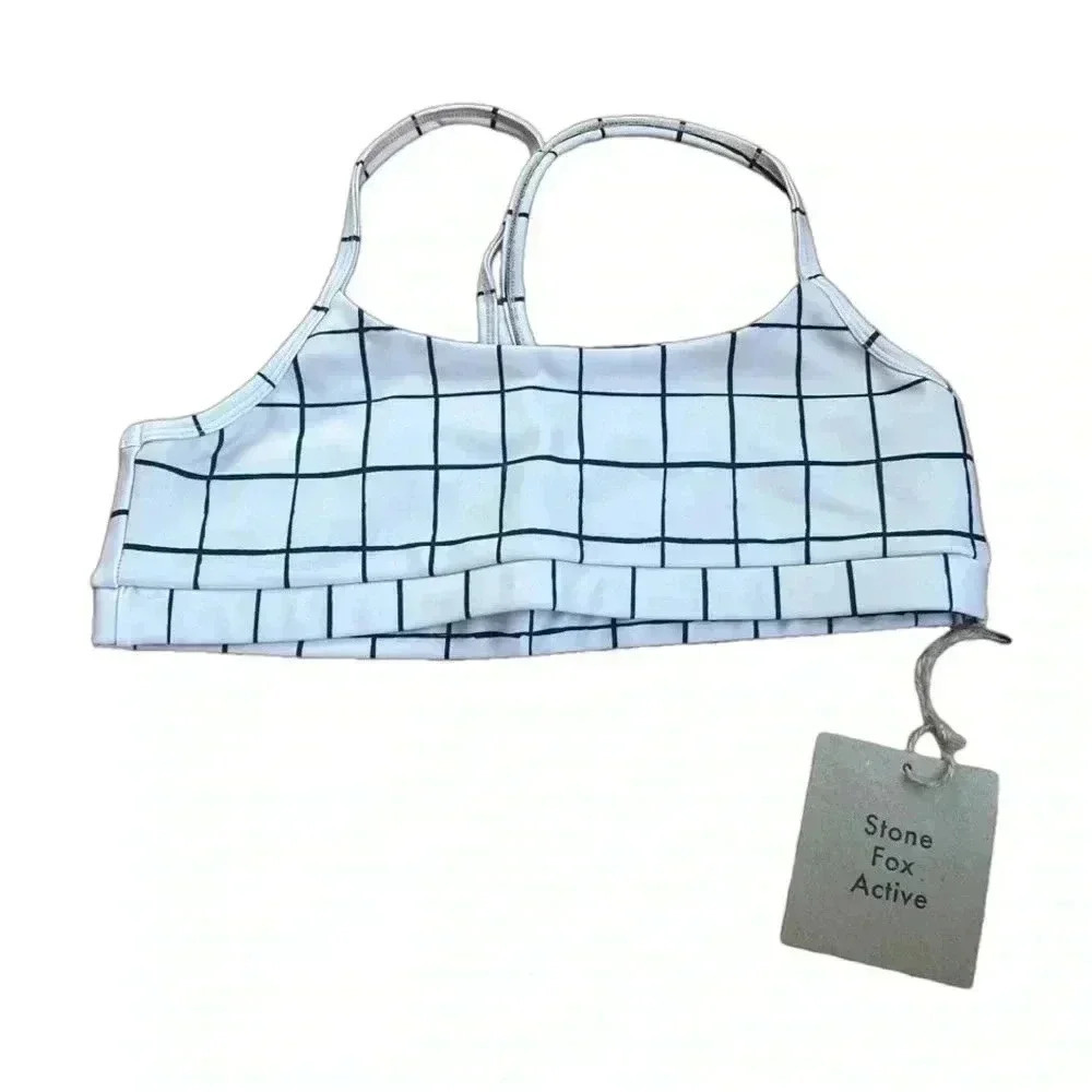 Stone Fox Active Teak Bra Sand Plaid NWT Size Large